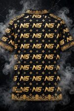 Premium Black Gold Edition Polo Shirt Team Atelier NS Star Monogram 24K Gold Foil Back View - Back Side All Over Gold Foil Pattern Gold Baroque Collar - Teamwear Gold Foil Collection Premium Edition Back View - Nikel Sports Sialkot Teamwear Manufacturer