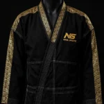 Premium Gold Foil BJJ Gi Black Gold Front View - Seigaiha Wave Gold Foil Pattern - GI Atelier - Premium Gold Foil Collection Limited Edition - Nikel Sports Sialkot Pakistan