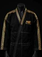 Premium Gold Foil BJJ Gi Black Gold Front View - Seigaiha Wave Gold Foil Pattern - GI Atelier - Premium Gold Foil Collection Limited Edition - Nikel Sports Sialkot Pakistan