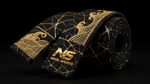 embroidered black belt gold kintsugi wave rolled premium view gold crackle pattern wave embroidery NS NIKEL SPORTS logo