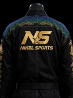gold foil bjj gi black dragon rainbow wave back view gold NS NIKEL SPORTS logo rainbow seigaiha yoke gold dragon sleeves