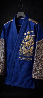 gold foil bjj gi blue dragon front view crown cloud dragon master edition