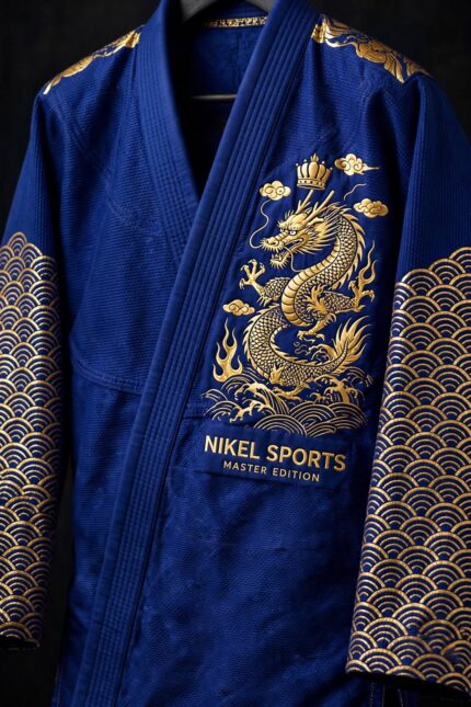 gold foil bjj gi blue dragon front view crown cloud dragon master edition