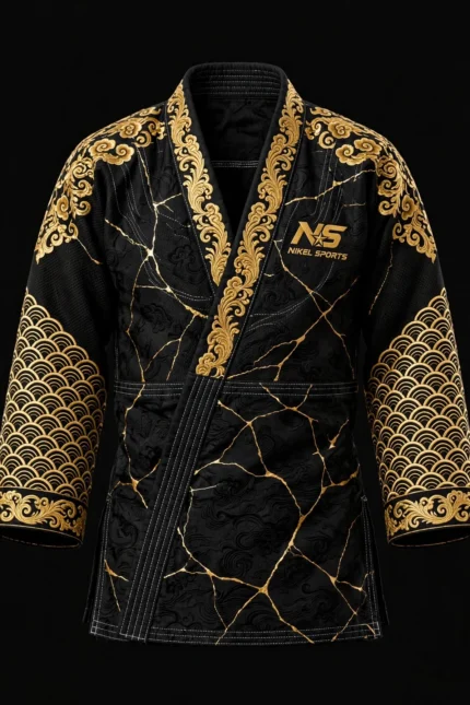 gold foil bjj gi kintsugi emperor black gold crack baroque design front