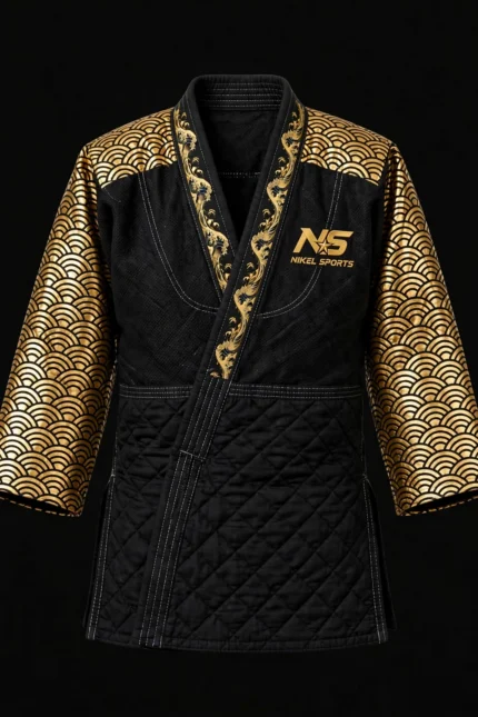 gold foil judo gi nami wave front view black gold