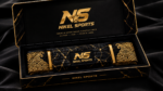 embroidered black belt gold kintsugi wave luxury box packaging premium black box gold NS NIKEL SPORTS logo custom belt