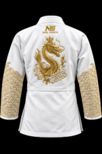 gold foil bjj gi white dragon back view white