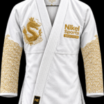 gold foil bjj gi white dragon front view white