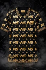 Premium Black Gold Edition Polo Shirt Team Atelier NS Star Monogram 24K Gold Foil Front View - Teamwear Gold Foil Collection Premium Edition - Nikel Sports Sialkot Teamwear Manufacturer