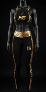 Premium Gold Foil Gym Set Movement Atelier Design 02 Gold Chain Strap Honeycomb Waist Leggings Luxury Chain Edition