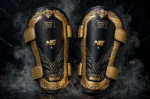 Premium Gold Foil Shin Guards Combat Atelier Design 04 Honeycomb Weave Gold Foil Barocco Tech Edition